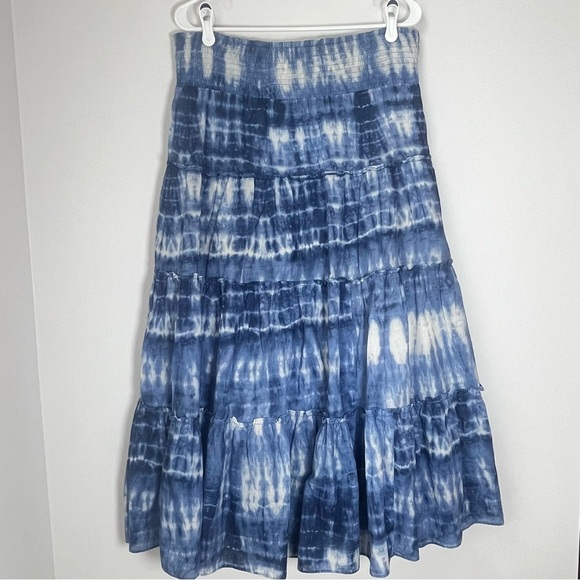 Lauren Ralph Lauren blue boho tie dye hippie layered tiered midi skirt Medium - Picture 1 of 8